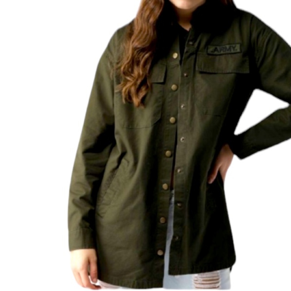 Forever 21 Olive Green Snap Front Army Military Utility Shacket SIZE MEDIUM